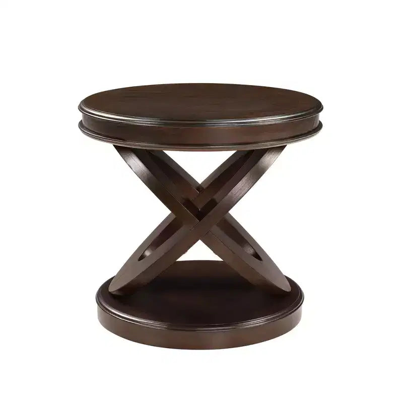 Table d'appoint ronde en bois rétro avec piètement en X pour salle à manger ou salon, Espresso