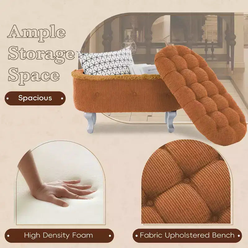 Banc de rangement capitonné, banc de pied de lit en tissu avec touffetage et franges, plateau relevable, banc de bout de lit pour chambre à coucher, salon