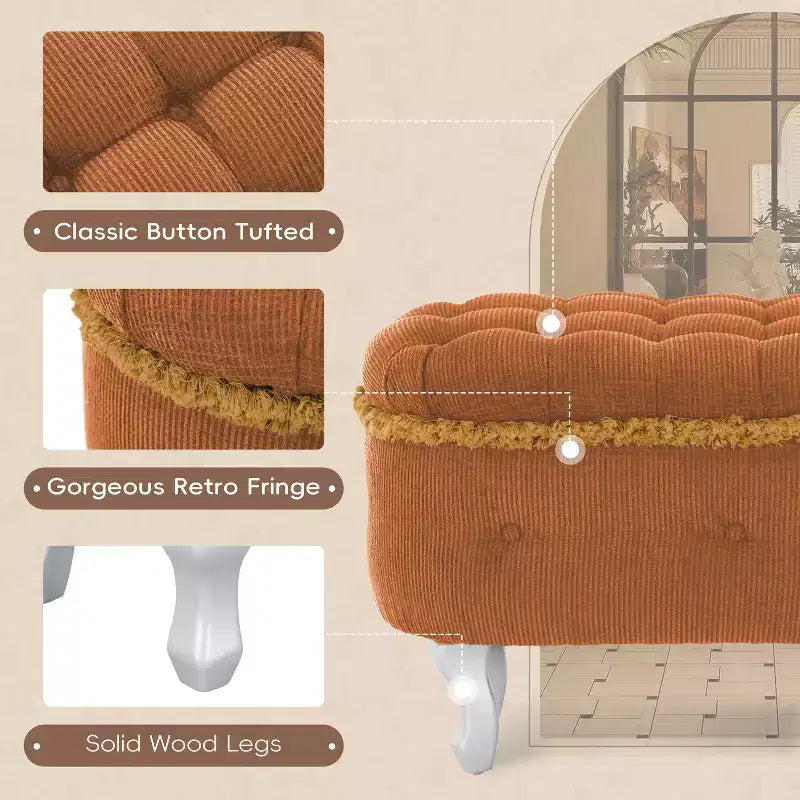 Banc de rangement capitonné, banc de pied de lit en tissu avec touffetage et franges, plateau relevable, banc de bout de lit pour chambre à coucher, salon