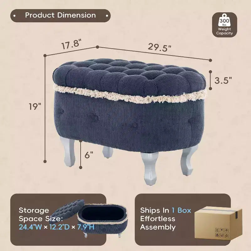 Banc de rangement capitonné, banc de pied de lit en tissu avec touffetage et franges, plateau relevable, banc de bout de lit pour chambre à coucher, salon