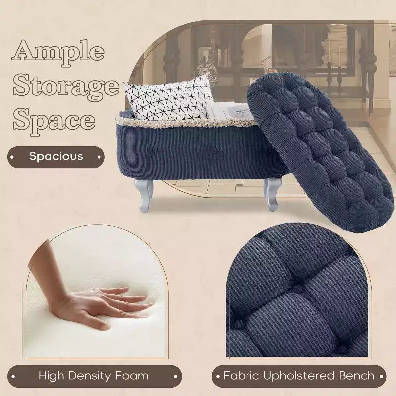 Banc de rangement capitonné, banc de pied de lit en tissu avec touffetage et franges, plateau relevable, banc de bout de lit pour chambre à coucher, salon