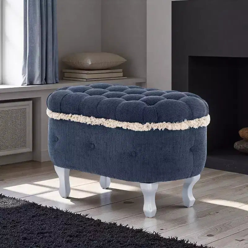 Banc de rangement capitonné, banc de pied de lit en tissu avec touffetage et franges, plateau relevable, banc de bout de lit pour chambre à coucher, salon