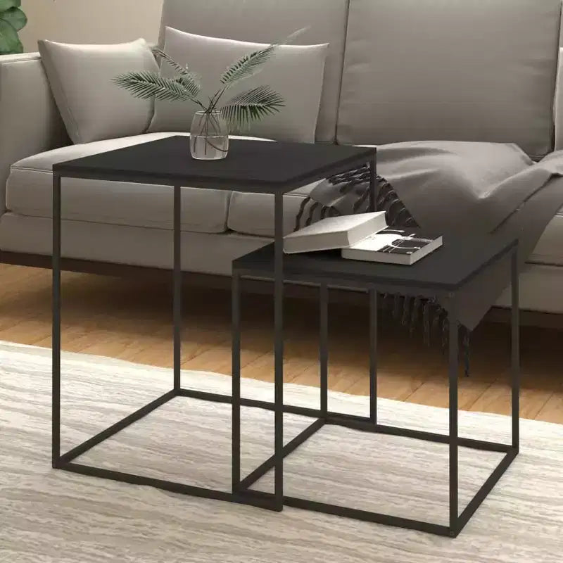 Tables basses lot de 2 bois d'ingénierie et fer noir et marron