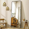 56 inchx 21 inch floor full length mirror standing full body rounded corner rectangle mirrors with stand black bedroom living room