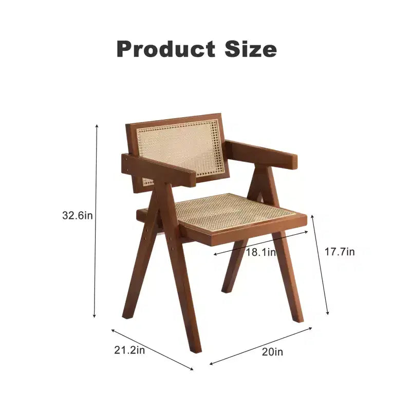Lot de 2 chaises de salle à manger modernes du milieu du siècle, chaises d'appoint en rotin, fauteuils confortables, chaises d'extérieur en bois avec accoudoirs pour chambre, marron