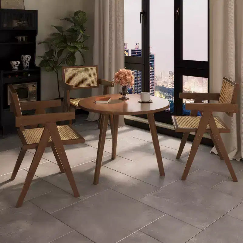 Lot de 2 chaises de salle à manger modernes du milieu du siècle, chaises d'appoint en rotin, fauteuils confortables, chaises d'extérieur en bois avec accoudoirs pour chambre, marron