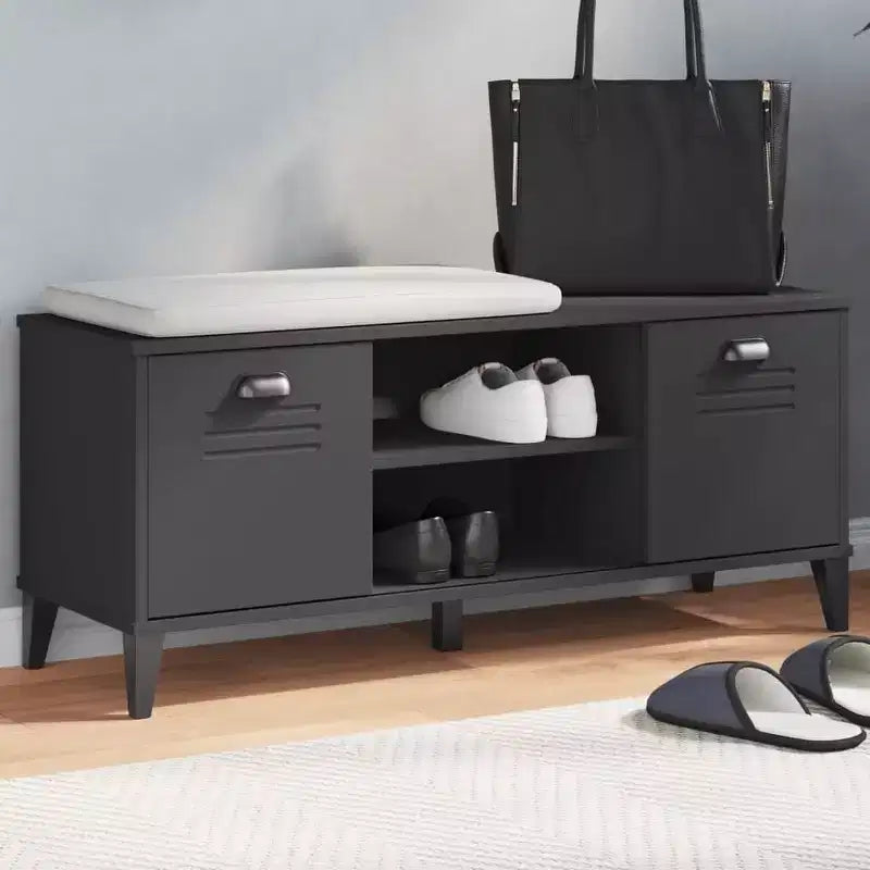 Banc à Chaussures Meuble de Rangement Étagère Meuble d'Entrée en Bois Massif Pin