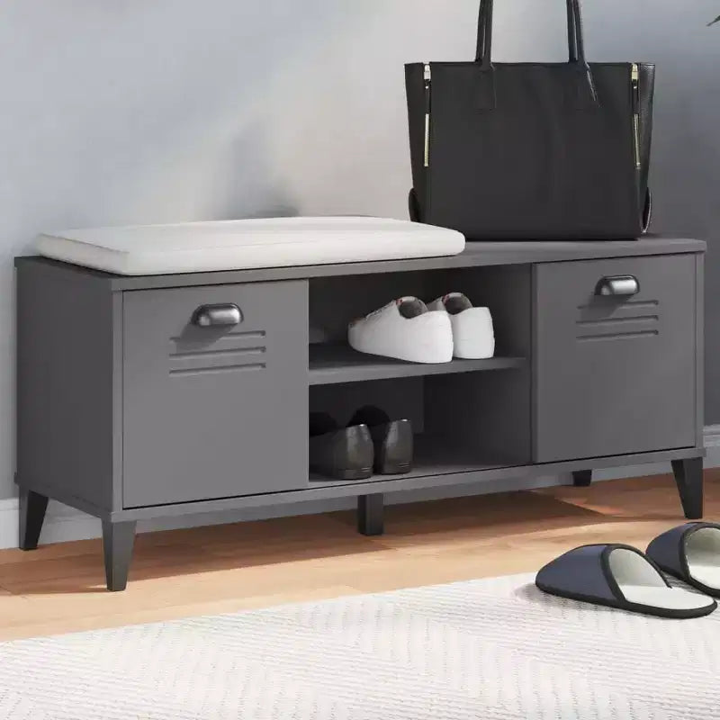 Banc à Chaussures Meuble de Rangement Étagère Meuble d'Entrée en Bois Massif Pin