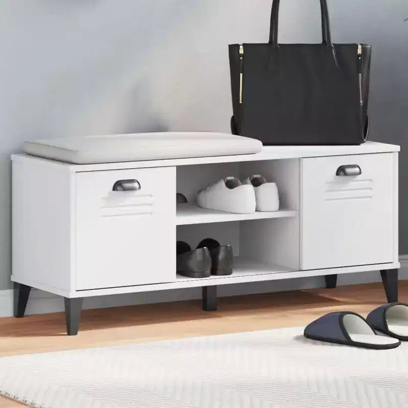 Banc à Chaussures Meuble de Rangement Étagère Meuble d'Entrée en Bois Massif Pin