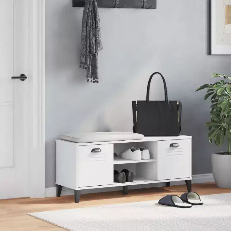 Banc à Chaussures Meuble de Rangement Étagère Meuble d'Entrée en Bois Massif Pin