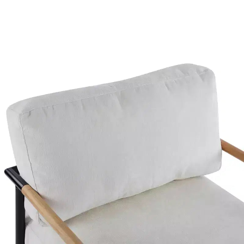 Fauteuil moderne, coussins moelleux, structure métallique minimaliste, accoudoirs en bois, salon, chambre, bureau