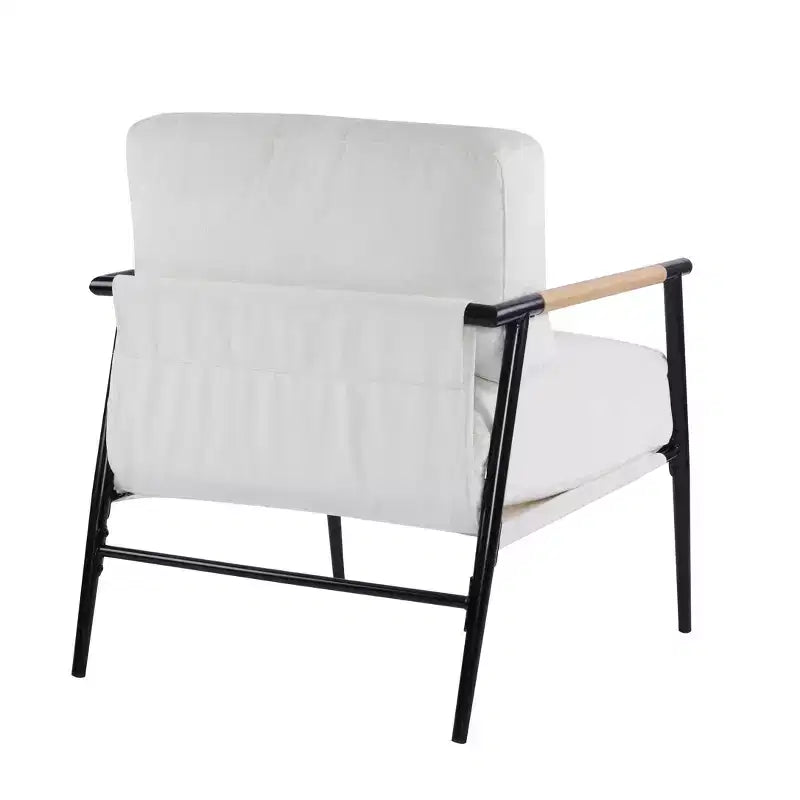 Fauteuil moderne, coussins moelleux, structure métallique minimaliste, accoudoirs en bois, salon, chambre, bureau