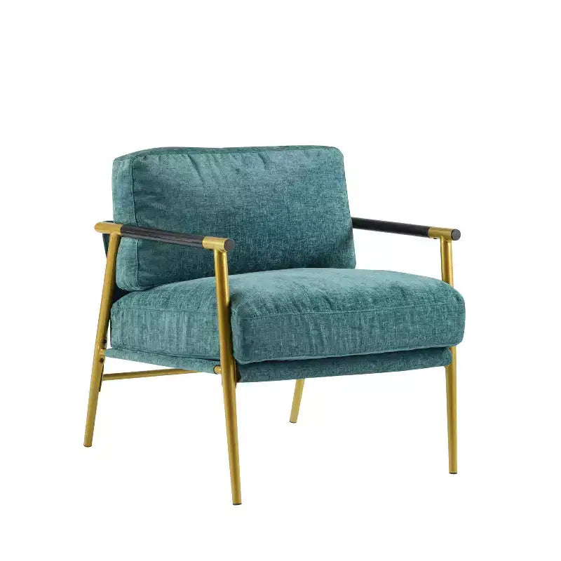 Fauteuil moderne, coussins moelleux, structure métallique minimaliste, accoudoirs en bois, salon, chambre, bureau