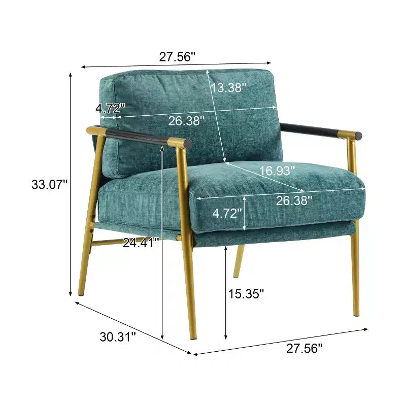 Fauteuil moderne, coussins moelleux, structure métallique minimaliste, accoudoirs en bois, salon, chambre, bureau