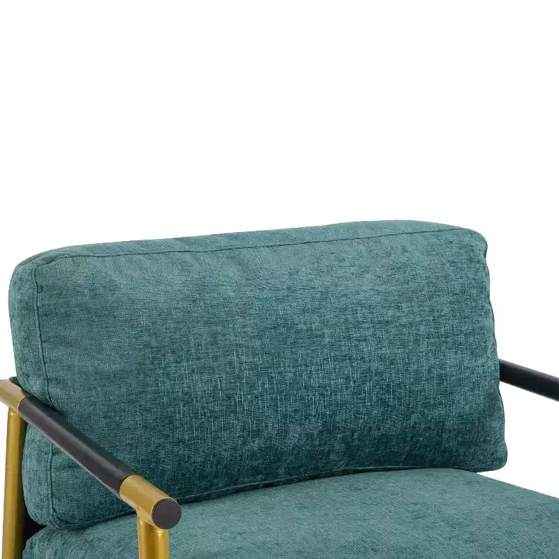 Fauteuil moderne, coussins moelleux, structure métallique minimaliste, accoudoirs en bois, salon, chambre, bureau