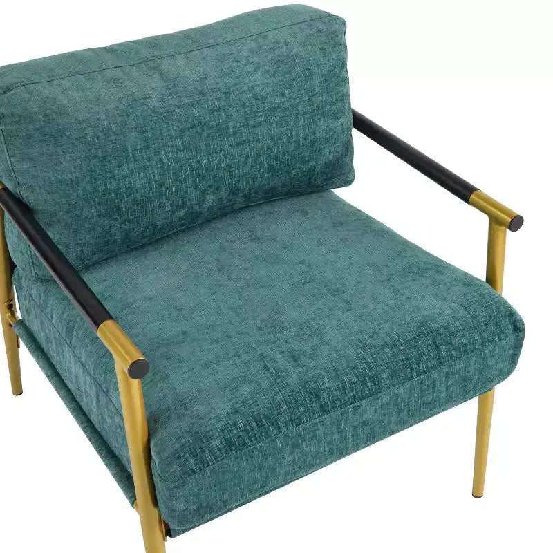 Fauteuil moderne, coussins moelleux, structure métallique minimaliste, accoudoirs en bois, salon, chambre, bureau