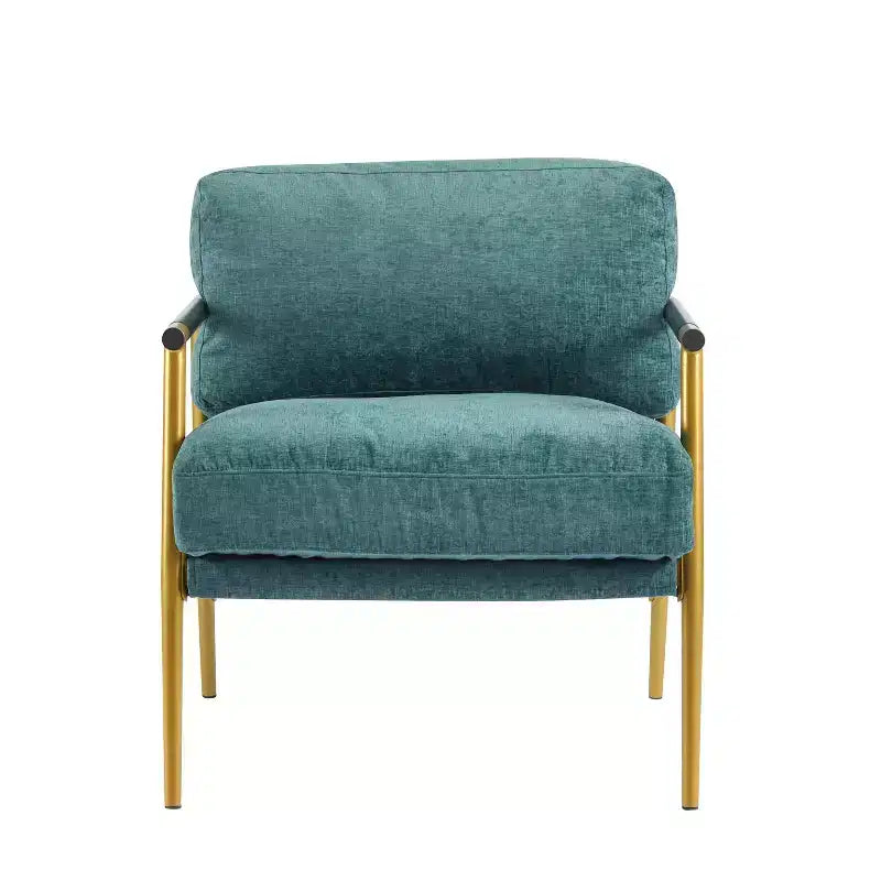 Fauteuil moderne, coussins moelleux, structure métallique minimaliste, accoudoirs en bois, salon, chambre, bureau