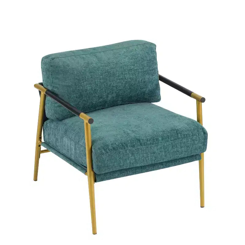 Fauteuil moderne, coussins moelleux, structure métallique minimaliste, accoudoirs en bois, salon, chambre, bureau