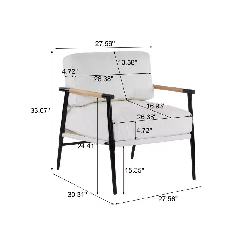 Fauteuil moderne, coussins moelleux, structure métallique minimaliste, accoudoirs en bois, salon, chambre, bureau