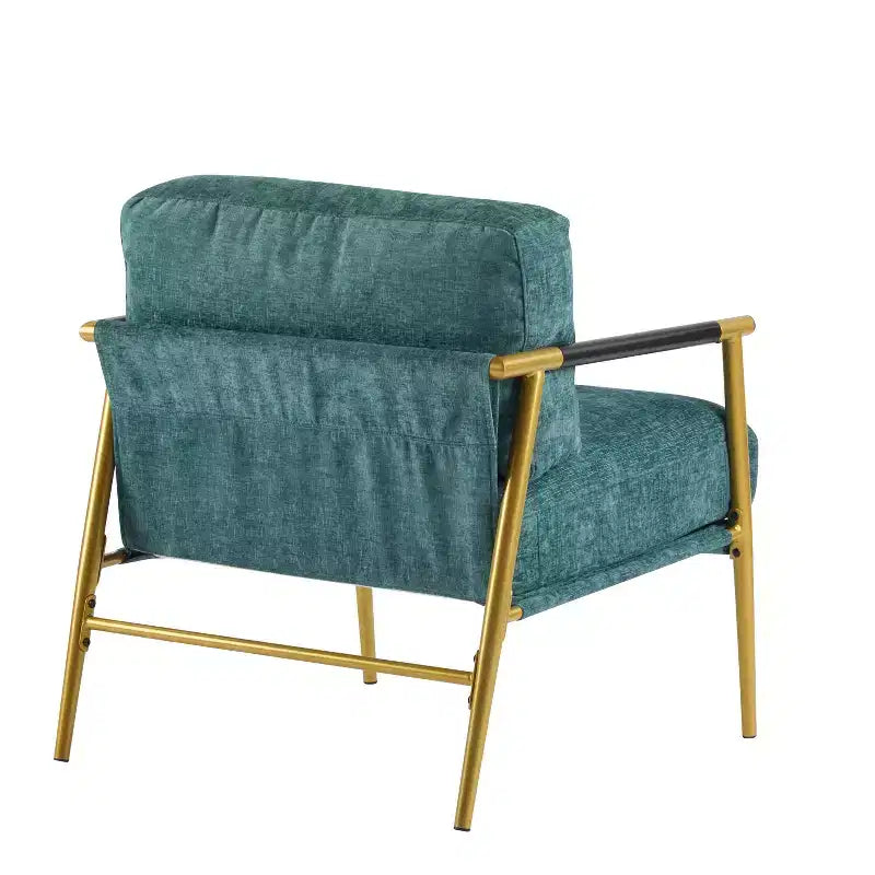 Fauteuil moderne, coussins moelleux, structure métallique minimaliste, accoudoirs en bois, salon, chambre, bureau