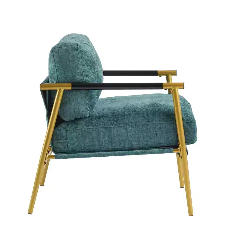 Fauteuil moderne, coussins moelleux, structure métallique minimaliste, accoudoirs en bois, salon, chambre, bureau