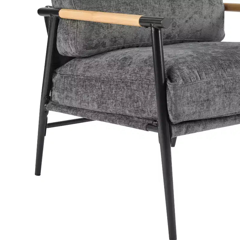 Fauteuil moderne, coussins moelleux, structure métallique minimaliste, accoudoirs en bois, salon, chambre, bureau