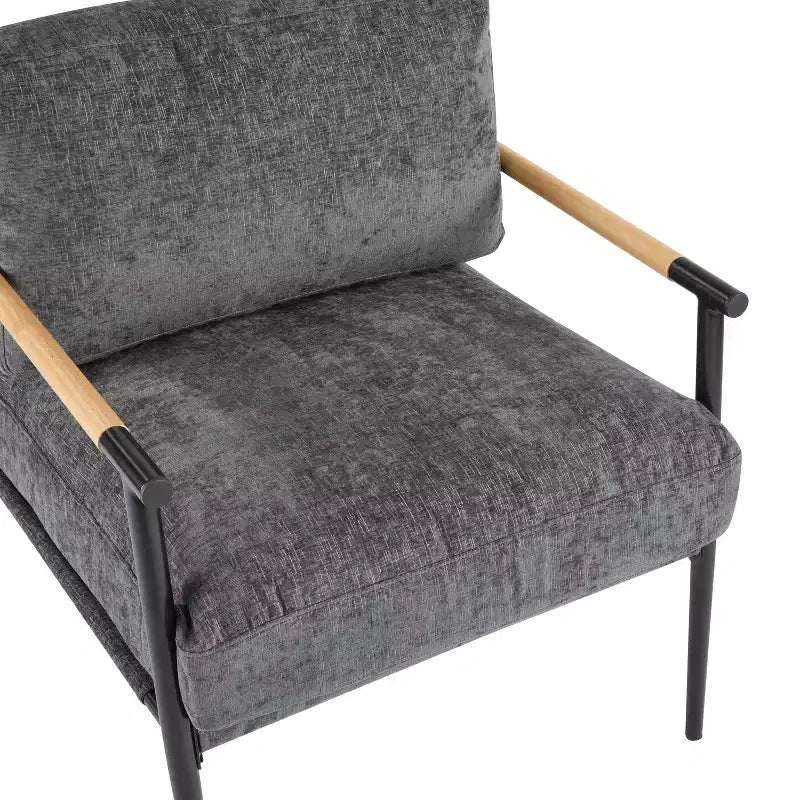 Fauteuil moderne, coussins moelleux, structure métallique minimaliste, accoudoirs en bois, salon, chambre, bureau