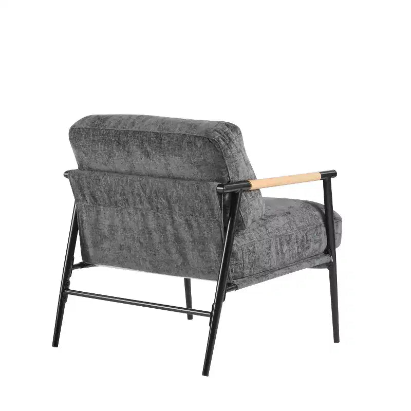 Fauteuil moderne, coussins moelleux, structure métallique minimaliste, accoudoirs en bois, salon, chambre, bureau