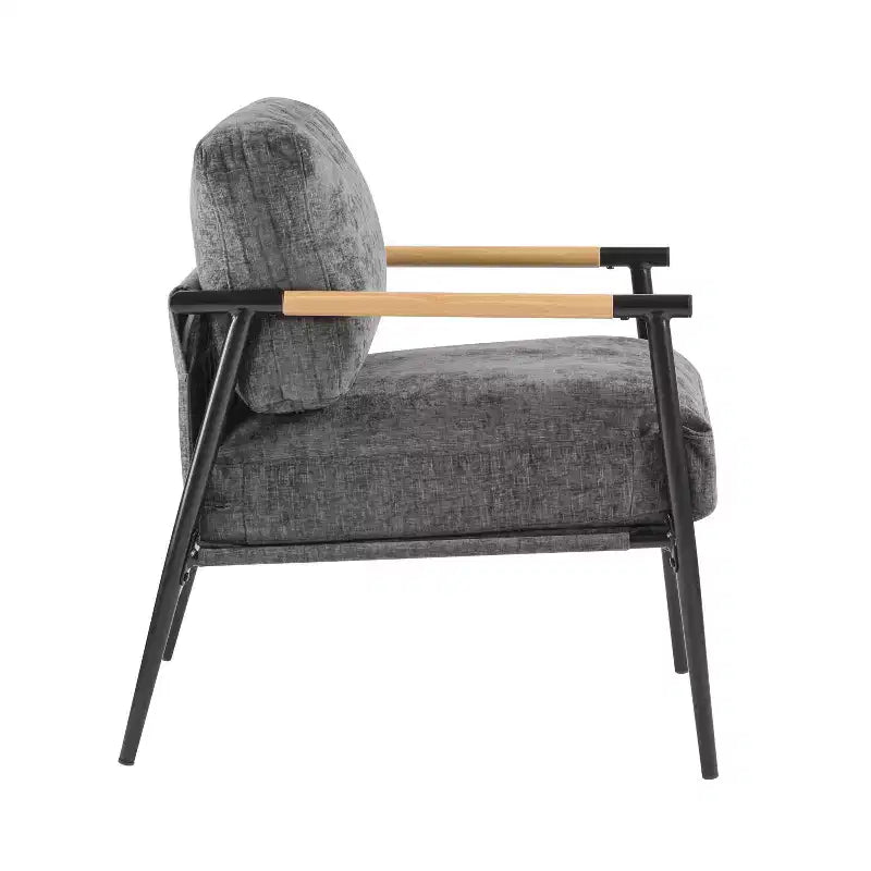 Fauteuil moderne, coussins moelleux, structure métallique minimaliste, accoudoirs en bois, salon, chambre, bureau