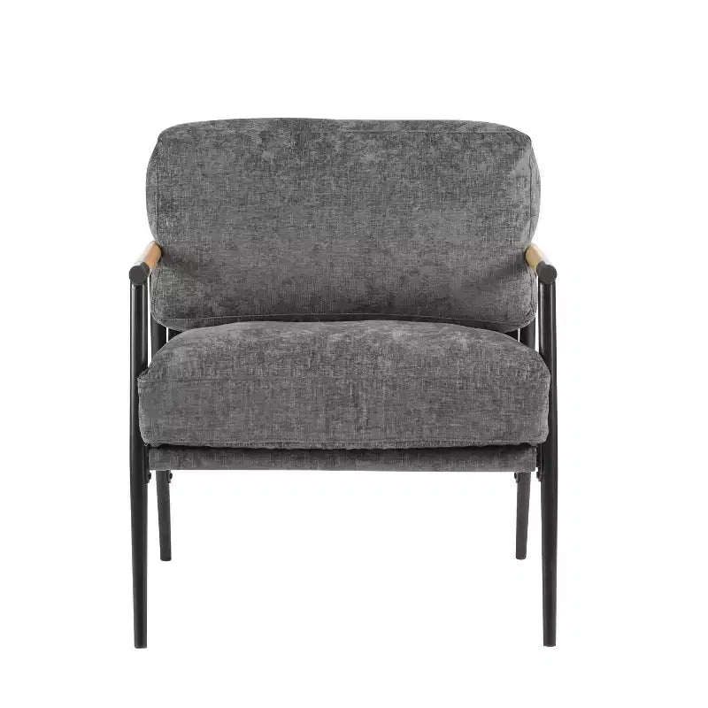 Fauteuil moderne, coussins moelleux, structure métallique minimaliste, accoudoirs en bois, salon, chambre, bureau