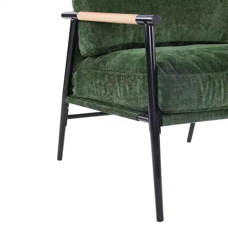 Fauteuil moderne, coussins moelleux, structure métallique minimaliste, accoudoirs en bois, salon, chambre, bureau