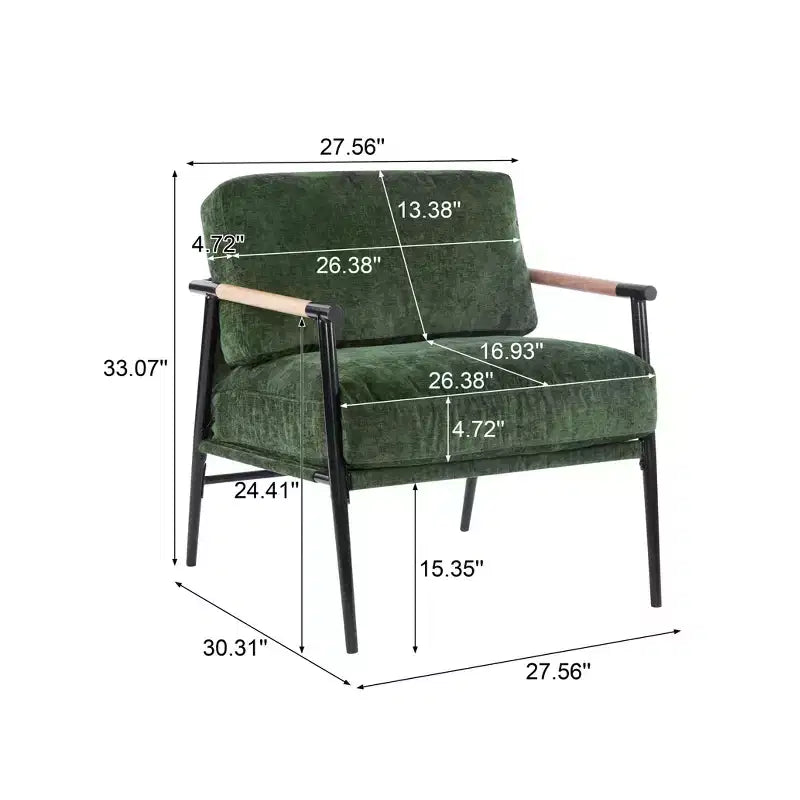Fauteuil moderne, coussins moelleux, structure métallique minimaliste, accoudoirs en bois, salon, chambre, bureau