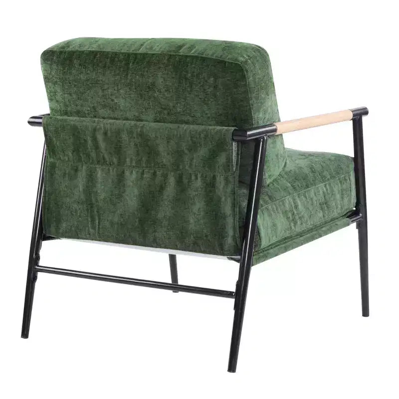 Fauteuil moderne, coussins moelleux, structure métallique minimaliste, accoudoirs en bois, salon, chambre, bureau