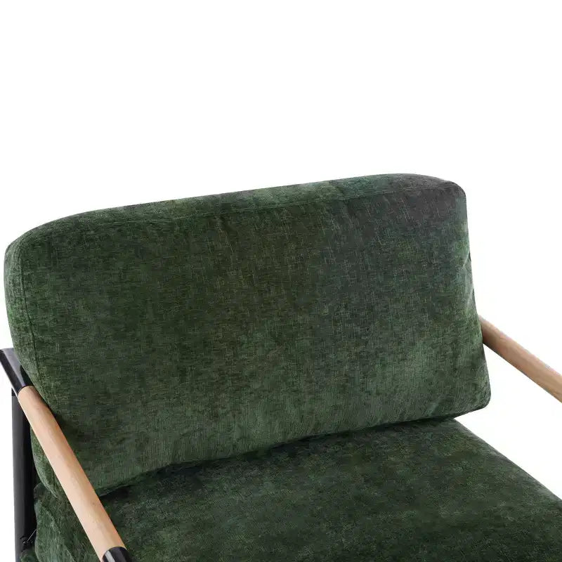 Fauteuil moderne, coussins moelleux, structure métallique minimaliste, accoudoirs en bois, salon, chambre, bureau