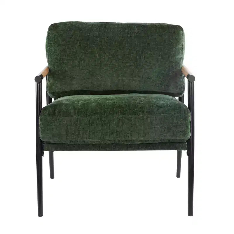 Fauteuil moderne, coussins moelleux, structure métallique minimaliste, accoudoirs en bois, salon, chambre, bureau