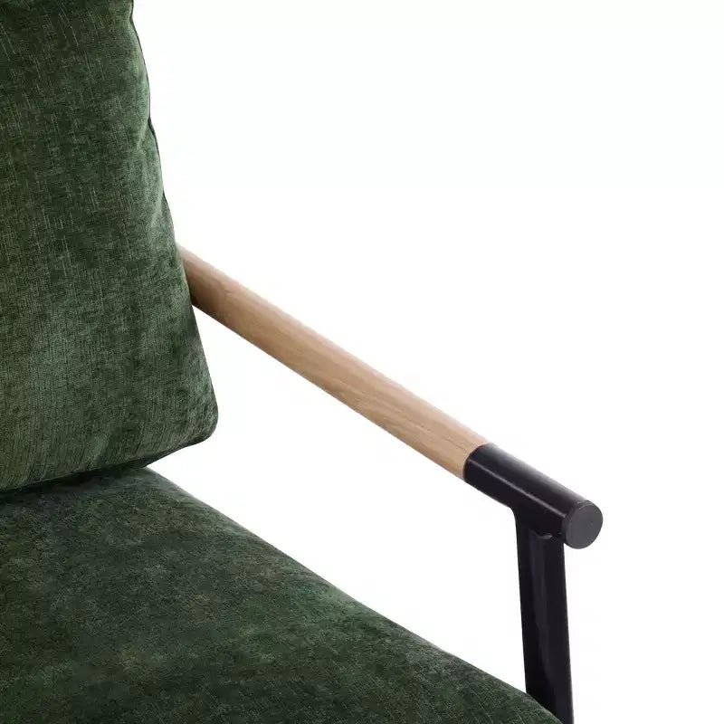 Fauteuil moderne, coussins moelleux, structure métallique minimaliste, accoudoirs en bois, salon, chambre, bureau