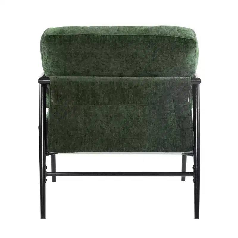 Fauteuil moderne, coussins moelleux, structure métallique minimaliste, accoudoirs en bois, salon, chambre, bureau