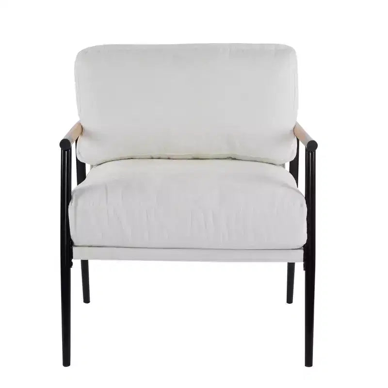 Fauteuil moderne, coussins moelleux, structure métallique minimaliste, accoudoirs en bois, salon, chambre, bureau