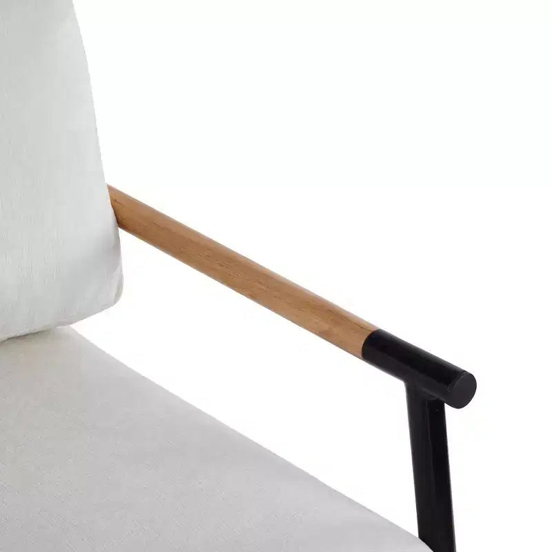 Fauteuil moderne, coussins moelleux, structure métallique minimaliste, accoudoirs en bois, salon, chambre, bureau
