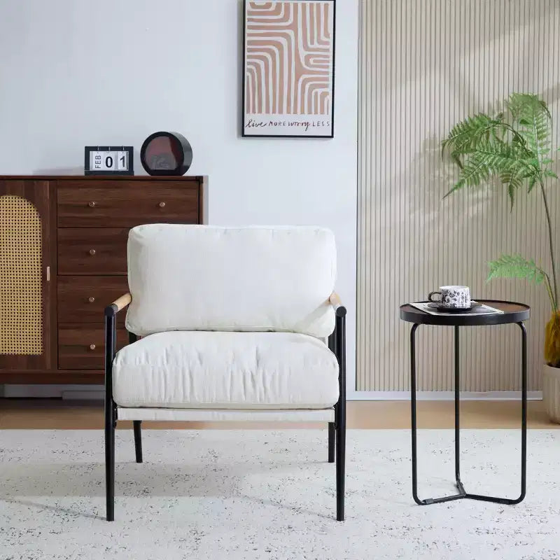 MAYEERTY 27.56 Modern Accent Chair, Plush Cushions Minimalist Metal Frame Wooden Armrest, Living Room Bedroom Office