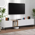 Meuble TV Moderne pour Téléviseur de 80 pouces avec 3 Portes, Meuble de Divertissement avec Grand Rangement pour Salon Chambre Blanc