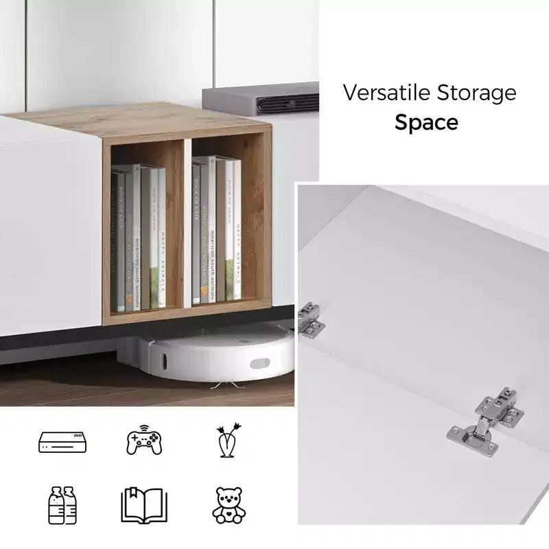 Meuble TV Moderne pour Téléviseur de 80 pouces avec 3 Portes, Meuble de Divertissement avec Grand Rangement pour Salon Chambre Blanc