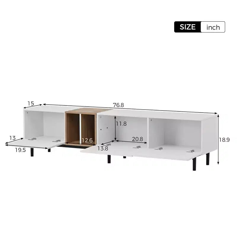 Meuble TV Moderne pour Téléviseur de 80 pouces avec 3 Portes, Meuble de Divertissement avec Grand Rangement pour Salon Chambre Blanc