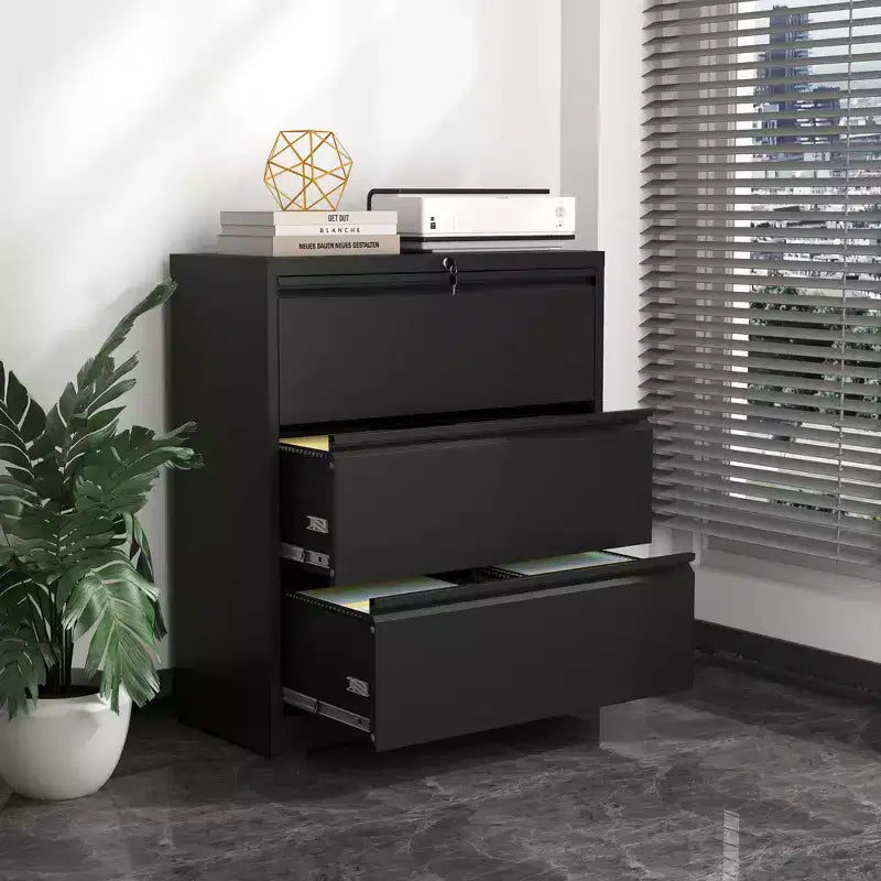 Meuble de classement latéral verrouillable 40H - Métal robuste pour bureau à domicile, glissières silencieuses à extension complète, anti-basculement, compatible lettres/légal/A4/F4