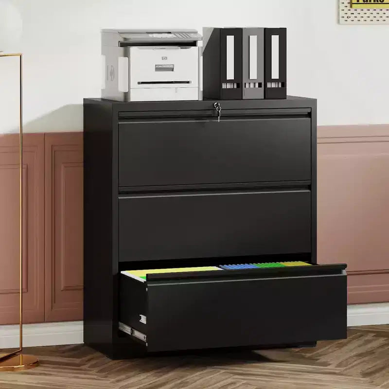 Meuble de classement latéral verrouillable 40H - Métal robuste pour bureau à domicile, glissières silencieuses à extension complète, anti-basculement, compatible lettres/légal/A4/F4