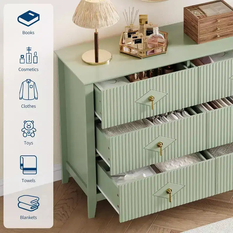 Commode cannelée à 6 tiroirs, 54 po, commode de rangement large moderne avec tiroirs profonds et dispositif anti-basculement