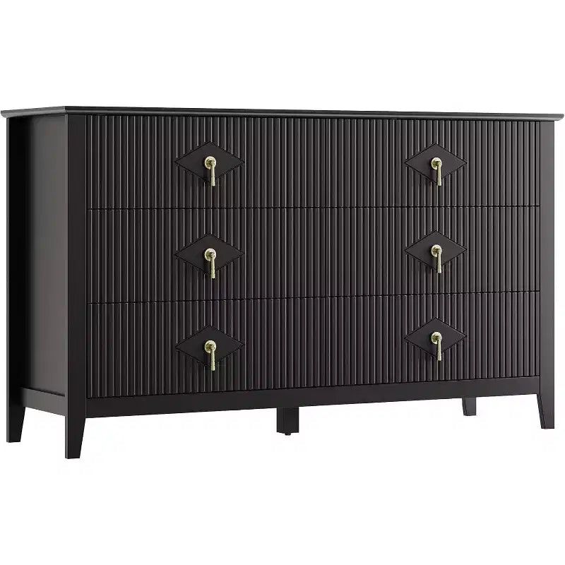 Commode cannelée à 6 tiroirs, 54 po, commode de rangement large moderne avec tiroirs profonds et dispositif anti-basculement
