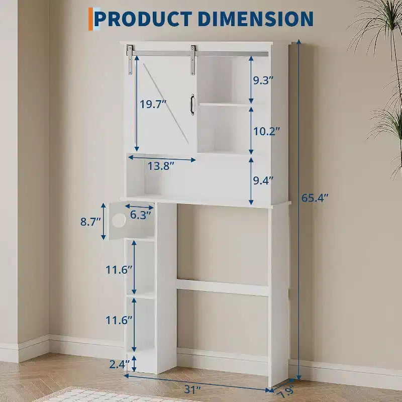 Meuble de Rangement Sur Pied Pour Toilettes avec Portes Coulissantes - Meuble de Salle de Bain Sur Pied avec Crochet pour Papier Toilette et Étagères Réglables, Blanc