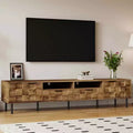 Meuble TV scandinave avec 2 tiroirs, Table console multimédia pour TV jusqu'à 85 pouces, Meuble de rangement pour salon