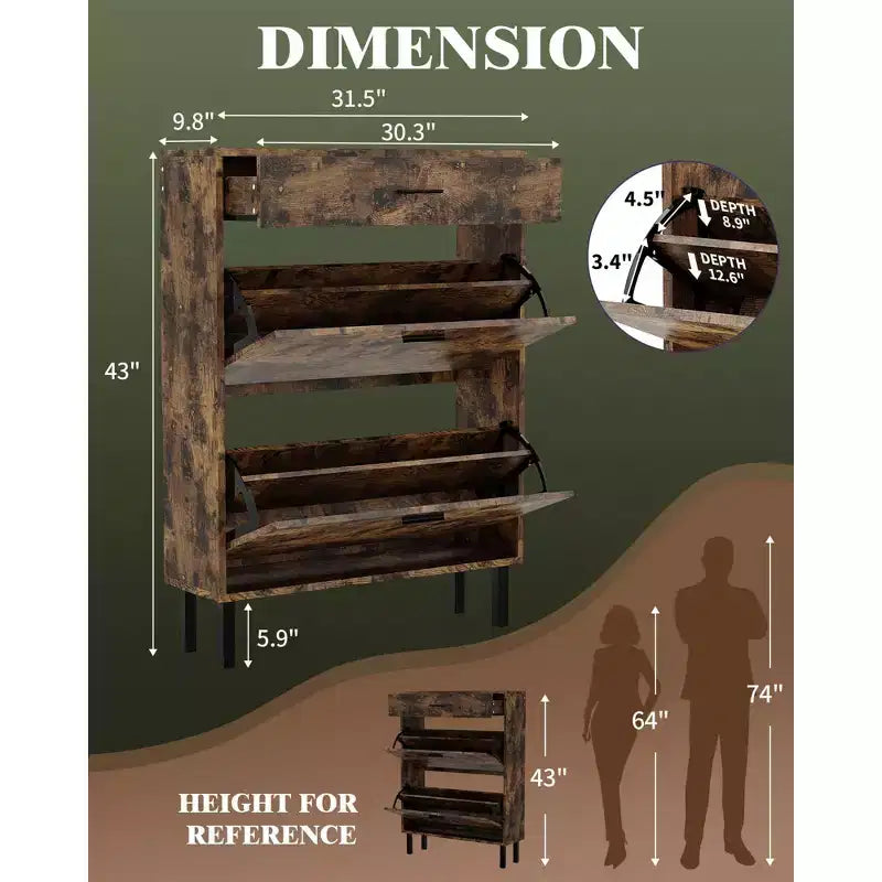 Meuble à chaussures étroit 3 tiroirs avec étagères réglables, organisateur de rangement en bois autoportant pour entrée, couloir et véranda